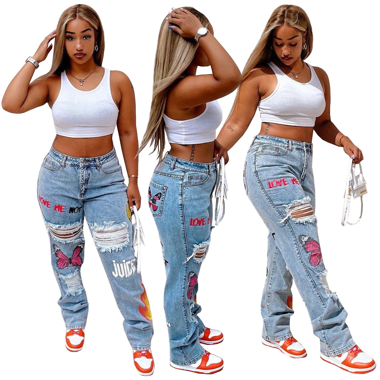 Ripped Street Denim Jeans – Women's Destroyed Streetwear Pants