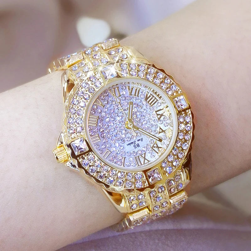 Rhinestone Diamond Bracelet Watch for Women — Luxury Gold & Silver Ladies Wrist Watch | FireDrips