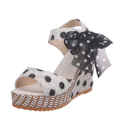 Bowknot Platform Wedge Sandals – Ankle Strap Open Toe Casual Heels