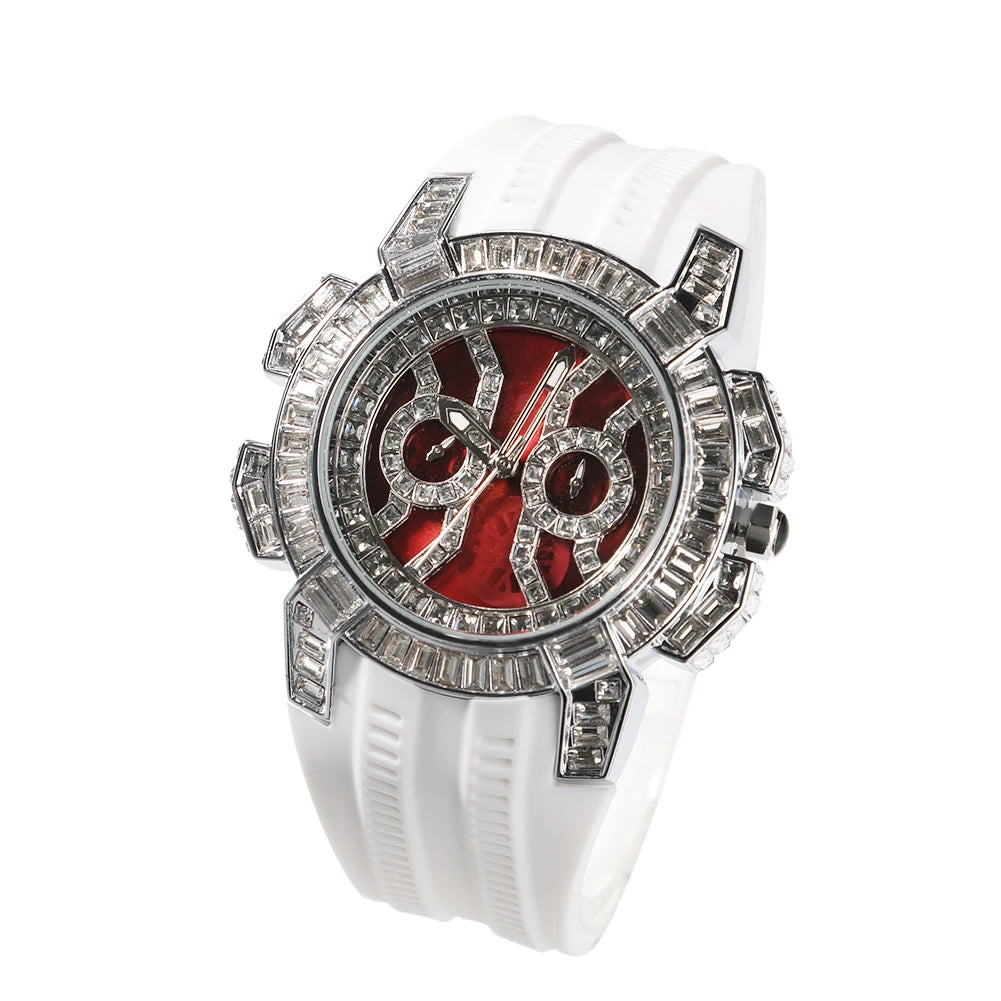 Color Block — CZ Stone Rotund Designer Watch, Bold Color Band, Red Face Dial, 9 Colorways | FireDrips