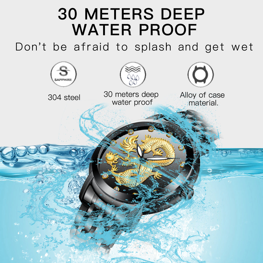 BIDEN Dragon Quartz Watch for Men — Gold Chain Japan Movement, Gold & Black | FireDrips