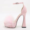 Feather Platform High Heel Sandals – Peep Toe Buckle Strap Wedding Shoes