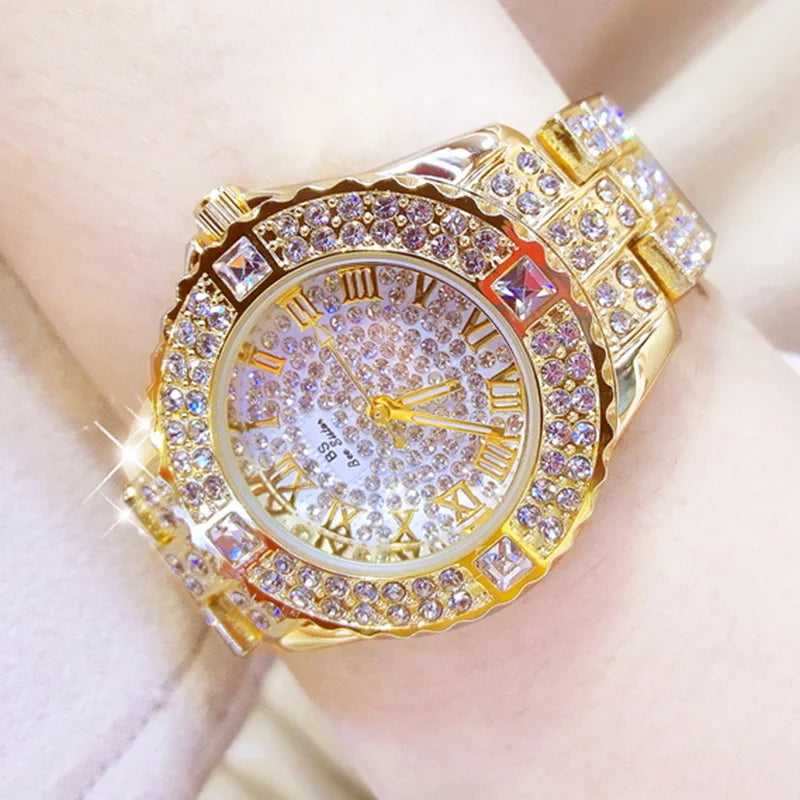 Rhinestone Diamond Bracelet Watch for Women — Luxury Gold & Silver Ladies Wrist Watch | FireDrips