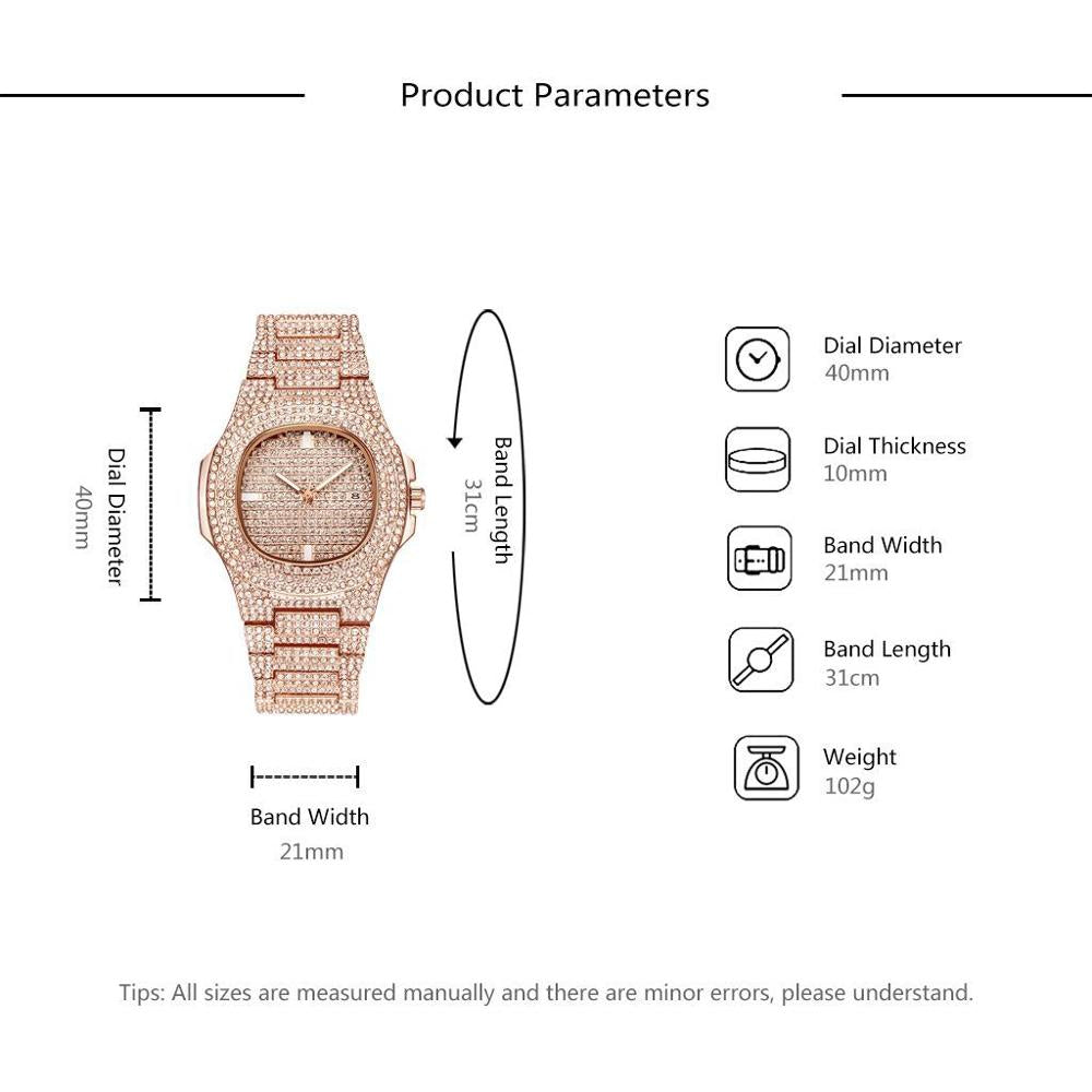 Gold Rush — Full Diamond Iced Out Hip Hop Watch Gold Finish Luxury Timepiece | Black, Gold, Silver, Rose Gold