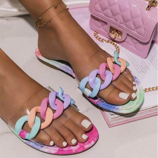 Diamond Strap Flat Slide Sandals – Beach Rhinestone Slides