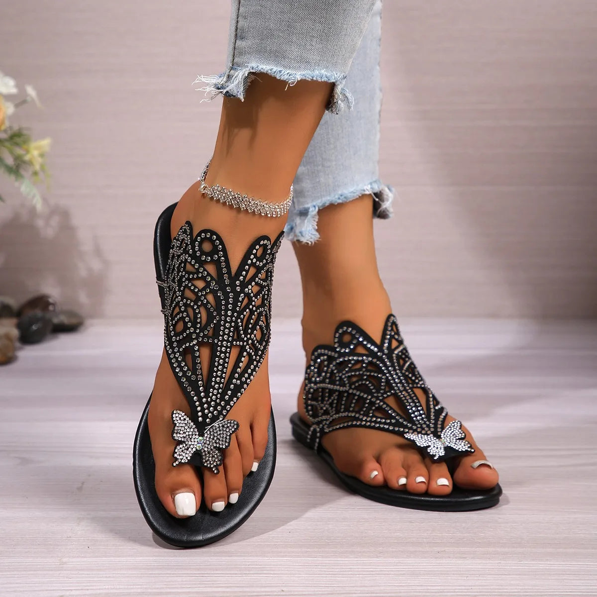 Rhinestone Outdoor Flip-Flops – Anti-Slip Breathable Beach Sandals