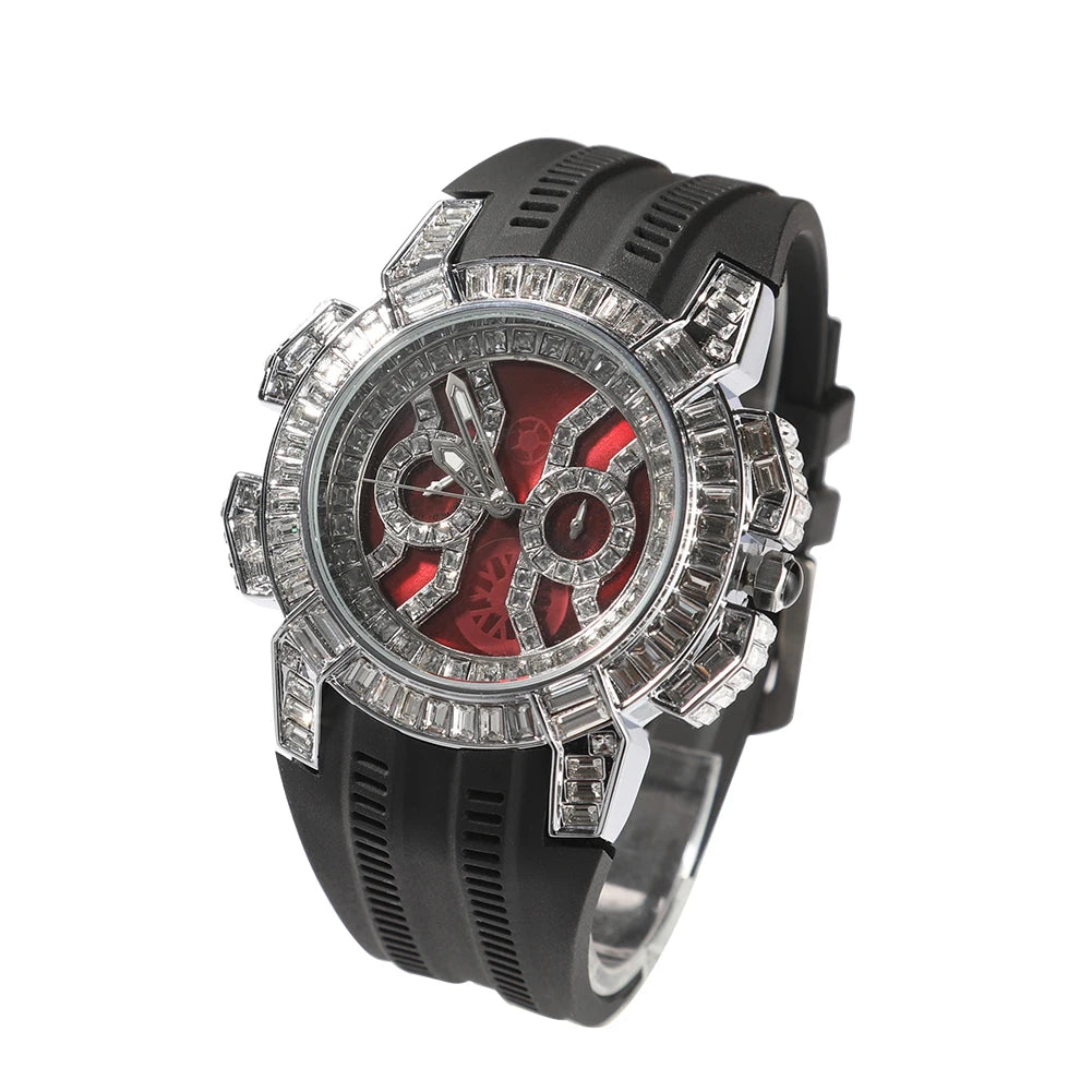 Color Block — CZ Stone Rotund Designer Watch, Bold Color Band, Red Face Dial, 9 Colorways | FireDrips