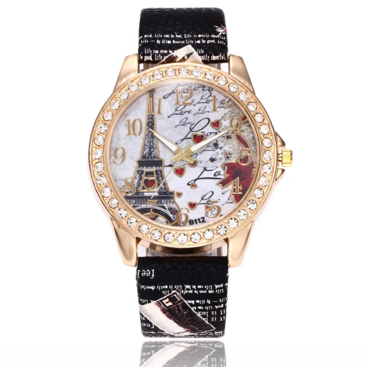 Rhinestone Tower Pattern Fashion Watch – Luxury Gold Quartz