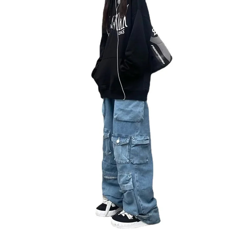 Y2K Cargo Wide Leg Jeans – Women's Relaxed Fit Straight Denim