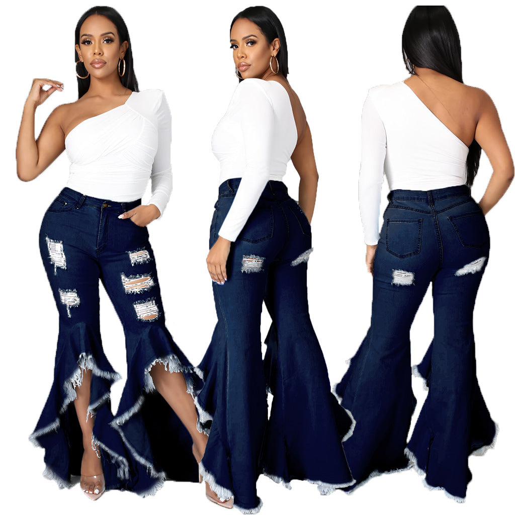 Women's Wide Leg Flare Jeans – Ripped Distressed Denim S–3XL