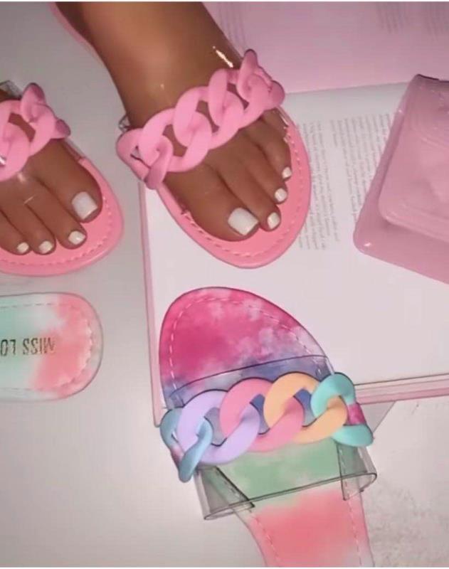 Diamond Strap Flat Slide Sandals – Beach Rhinestone Slides