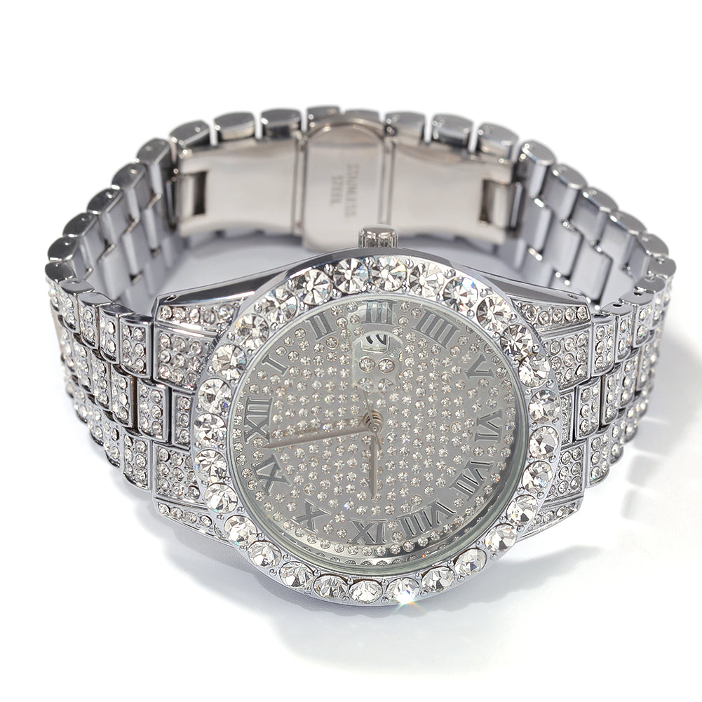 Luxury Diamond Quartz Watch for Women — Full Diamond Dial, Gold & Silver Stainless Steel | FireDrips