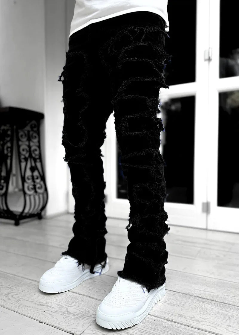 Stretch Stacked Ripped Jeans for Men — Y2K Streetwear Denim