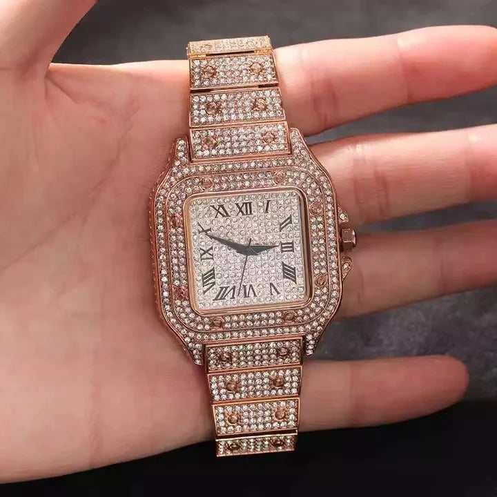 Iced Out Diamond Dial Quartz Watch — Stainless Steel Luxury Timepiece, 4 Colorways | FireDrips