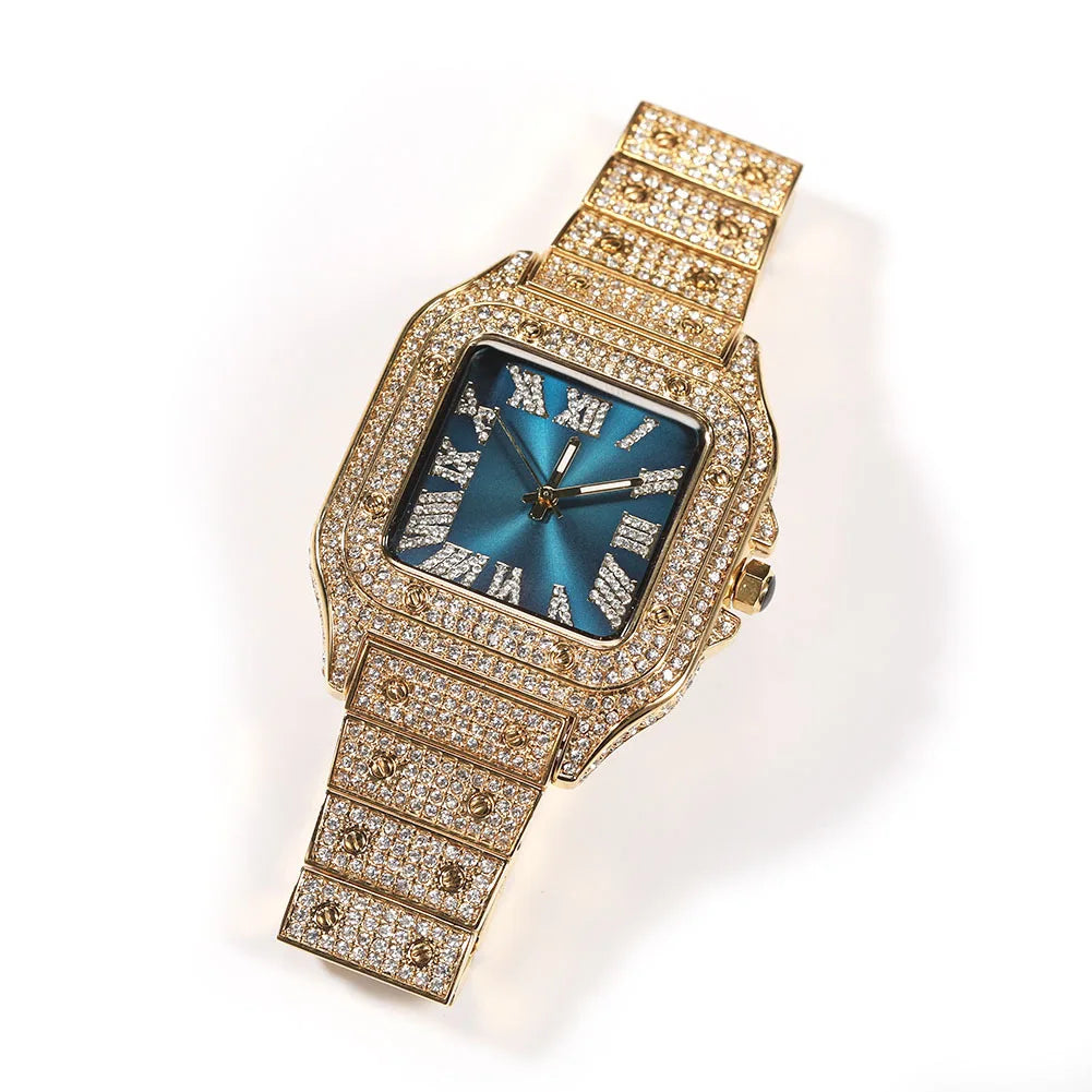 Square Plug — Iced Out Square Dial Rapper Quartz Watch, Diamond Setting, 14 Colorways | Luxury Streetwear