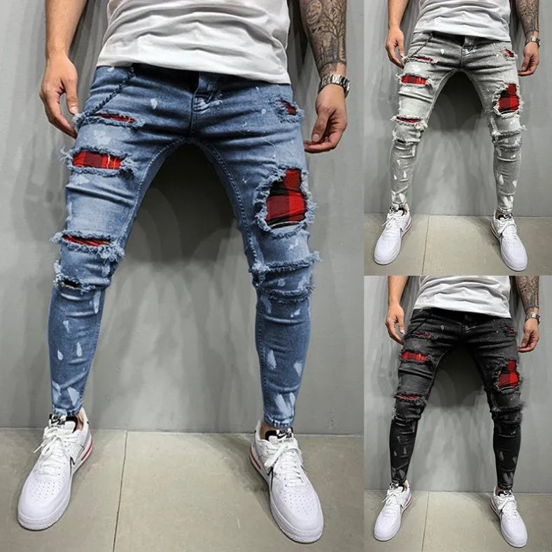Men's Straight Leg Patch Jeans – Flocked Warm Denim Trousers S–4XL