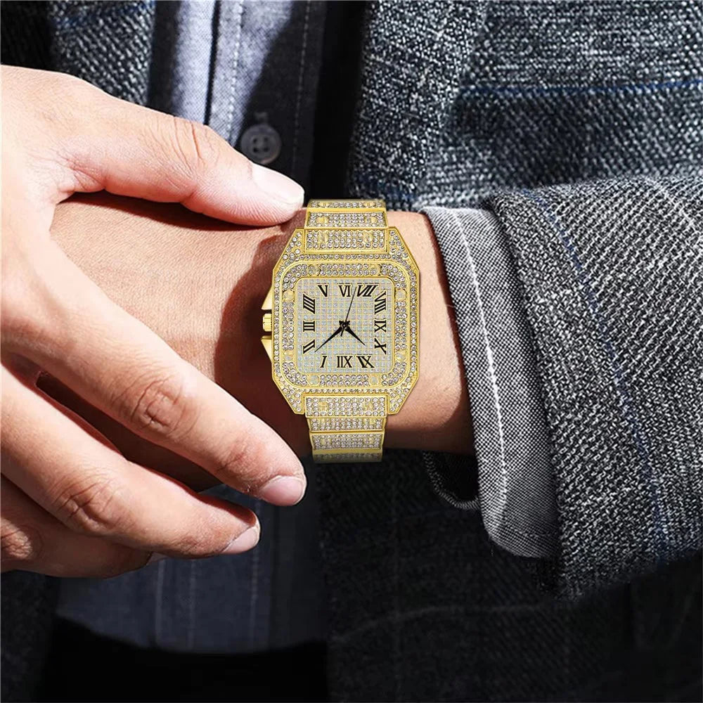 Iced Out Diamond Dial Quartz Watch — Stainless Steel Luxury Timepiece, 4 Colorways | FireDrips