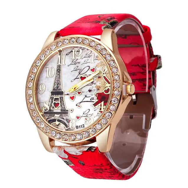 Rhinestone Tower Pattern Fashion Watch – Luxury Gold Quartz