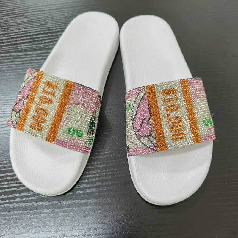 Diamond Strap Flat Slide Sandals – Beach Rhinestone Slides