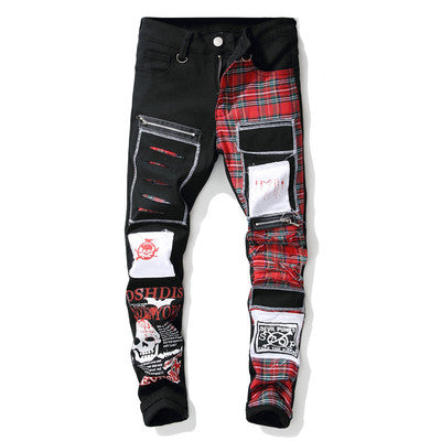 Tapered Patchwork Zipper Jeans – Streetwear Denim