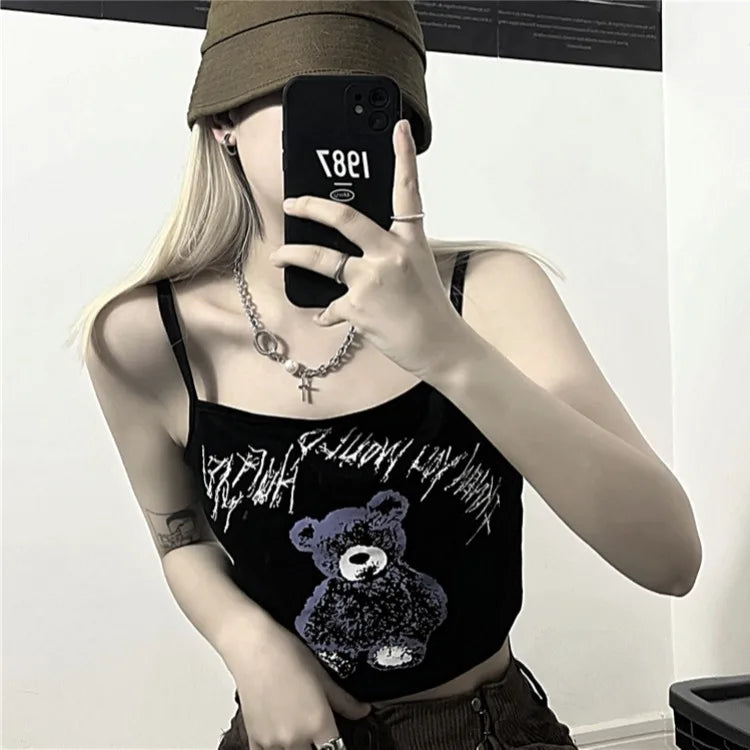 Y2K Gothic Tank Top – Dark Streetwear Sleeveless Top
