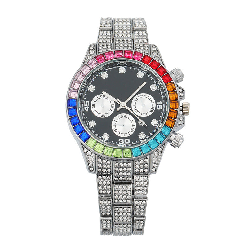 Crystal Diamond Bezel Watch — Iced Out Jewelry Timepiece, Unisex Luxury Bling Watch, 7 Colorways