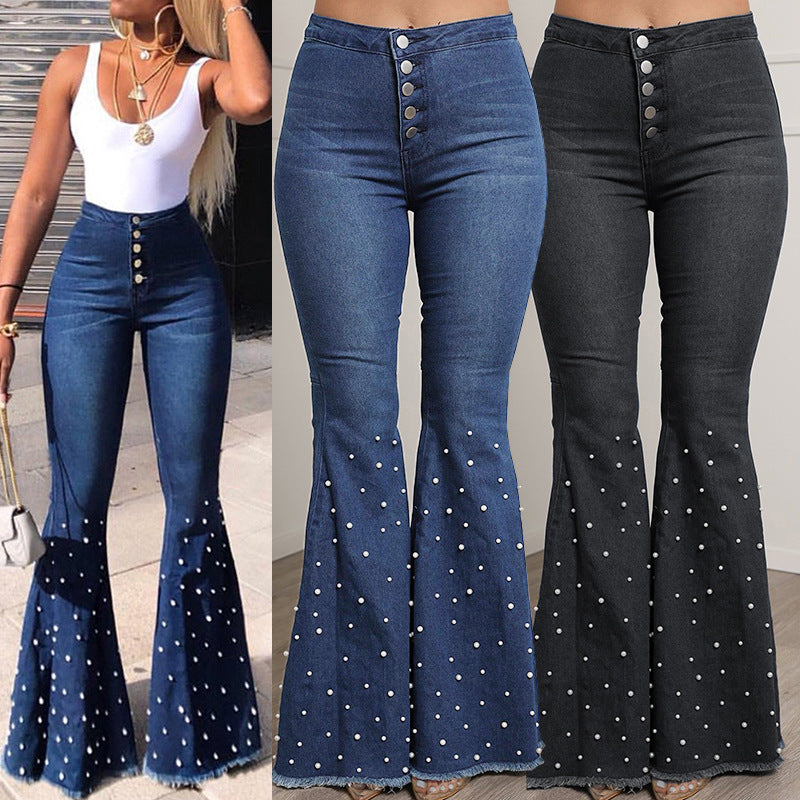 Women's Pearl Beaded Skinny Jeans – Slim Fit Denim