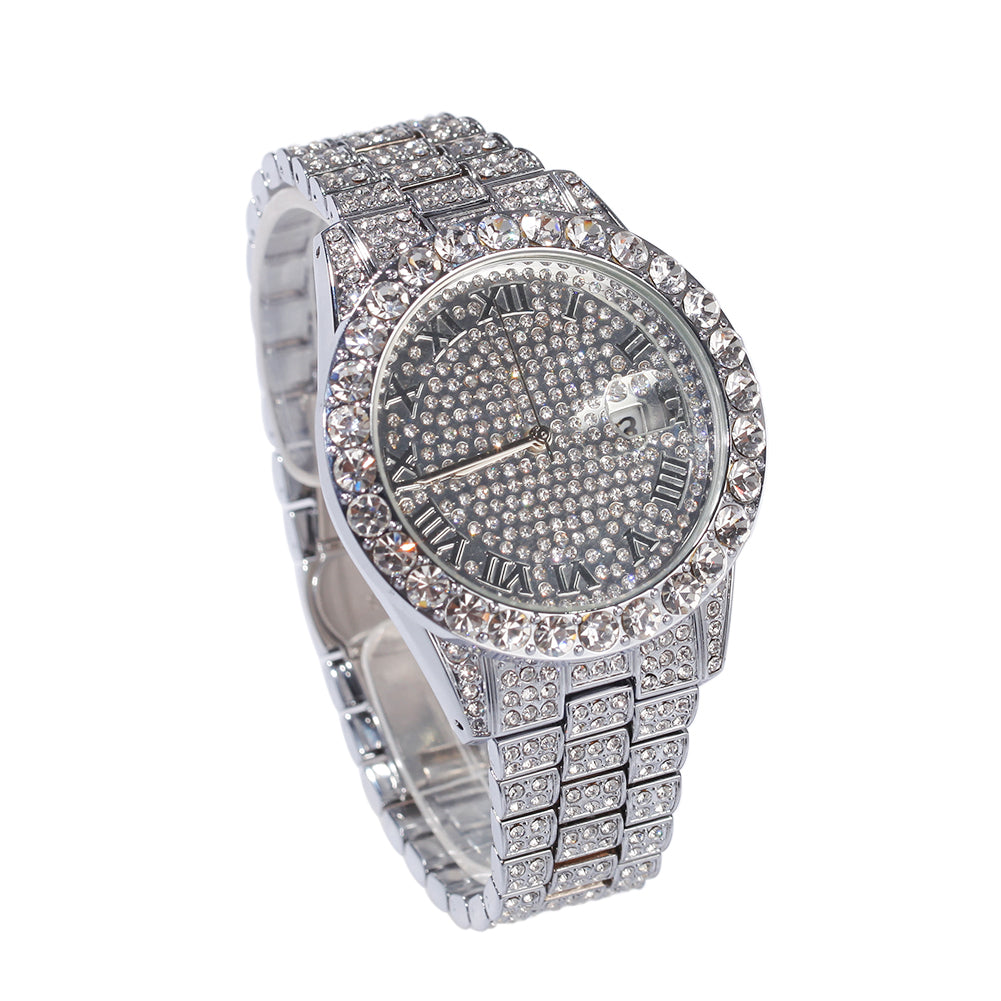 Luxury Diamond Quartz Watch for Women — Full Diamond Dial, Gold & Silver Stainless Steel | FireDrips