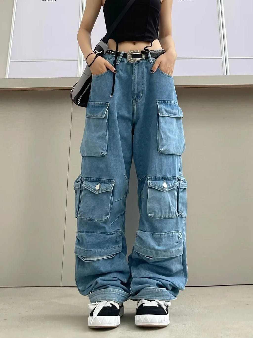 Y2K Cargo Wide Leg Jeans – Women's Relaxed Fit Straight Denim