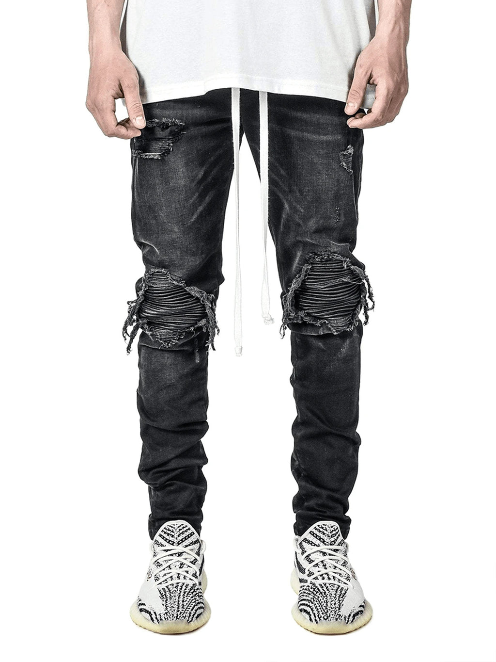 Men's Biker Jeans – Ripped Zipper Detail Regular Fit Denim