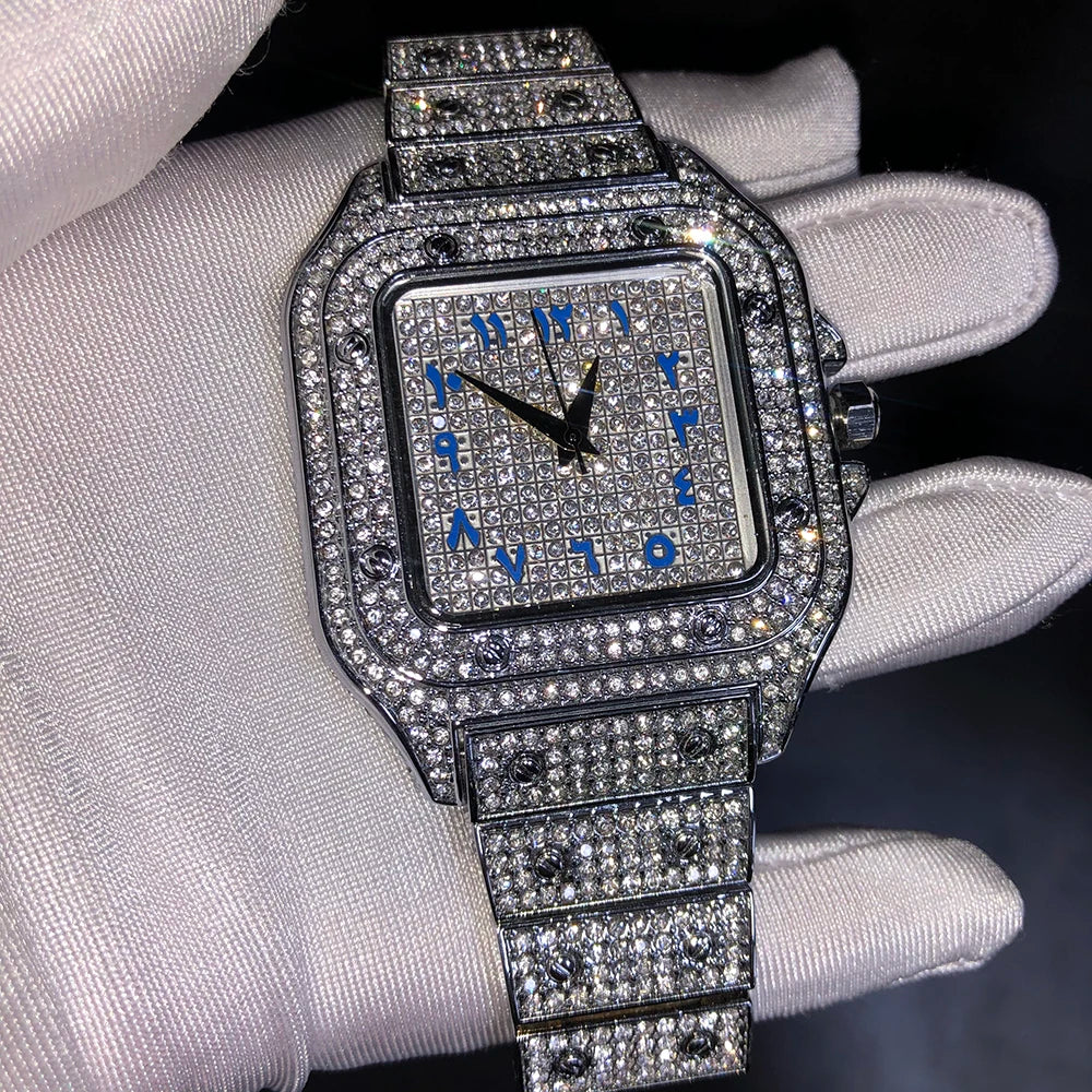 Square Plug — Iced Out Square Dial Rapper Quartz Watch, Diamond Setting, 14 Colorways | Luxury Streetwear