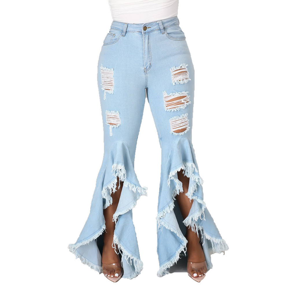 Women's Wide Leg Flare Jeans – Ripped Distressed Denim S–3XL