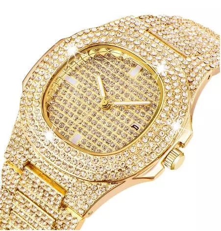 Gold Rush — Full Diamond Iced Out Hip Hop Watch Gold Finish Luxury Timepiece | Black, Gold, Silver, Rose Gold
