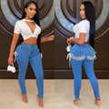Women's Skinny Jeans – Hollow Out Back Cutout Drawstring Denim