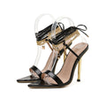 Metal Chain Cross Strap Heeled Sandals – Pointed Toe Roman Slides