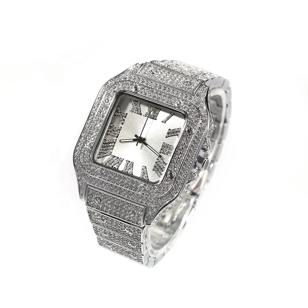 Square Plug — Iced Out Square Dial Rapper Quartz Watch, Diamond Setting, 14 Colorways | Luxury Streetwear