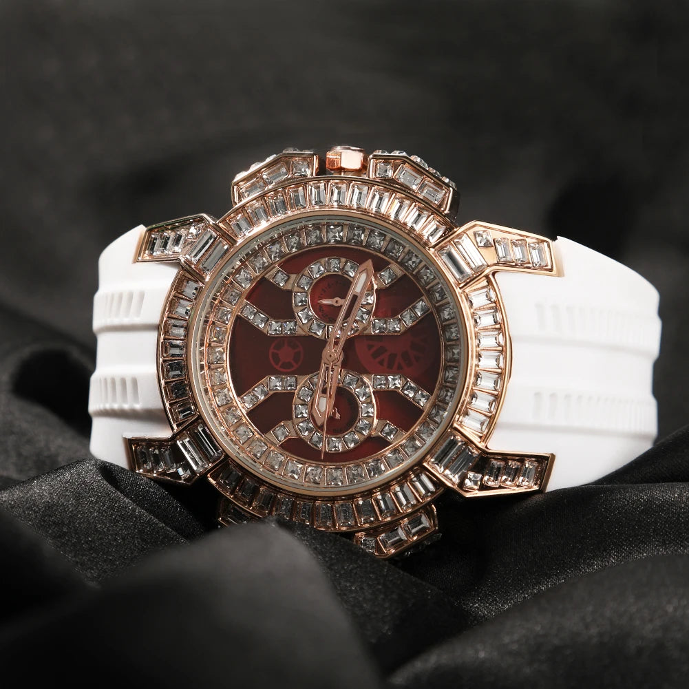 Color Block — CZ Stone Rotund Designer Watch, Bold Color Band, Red Face Dial, 9 Colorways | FireDrips