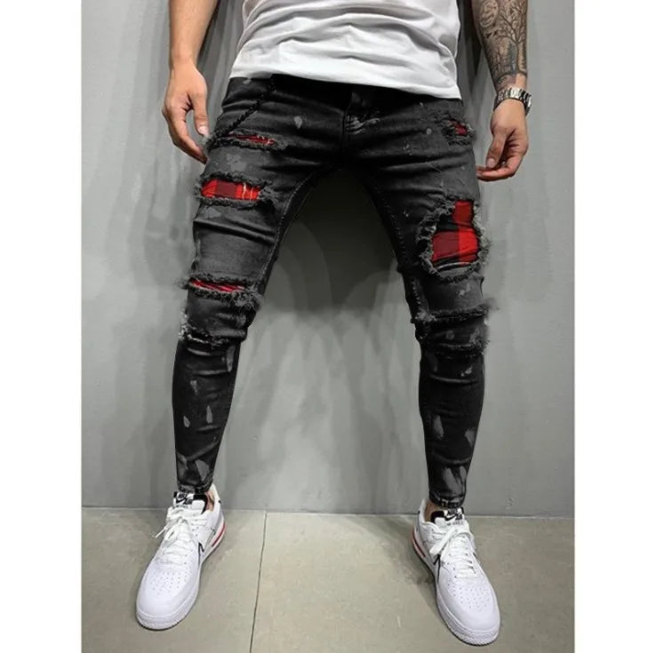 Men's Straight Leg Patch Jeans – Flocked Warm Denim Trousers S–4XL