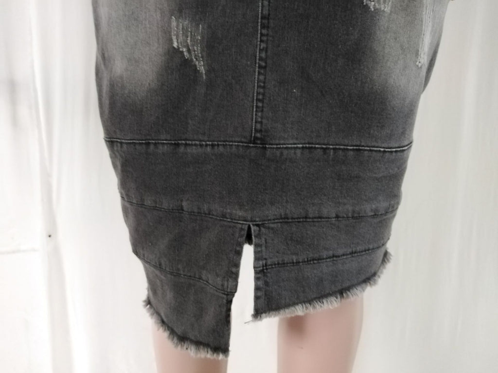 Women's High Waist Denim Mini Skirt – Ripped Hole Jean Skirt