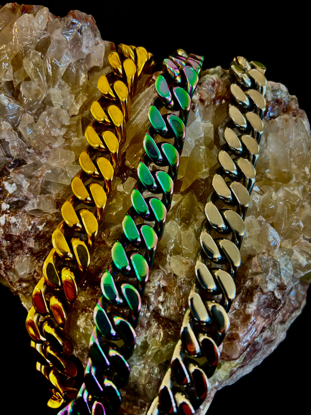 22cm Titanium Steel Cuban Link Bracelet – Silver, Gold & Rainbow