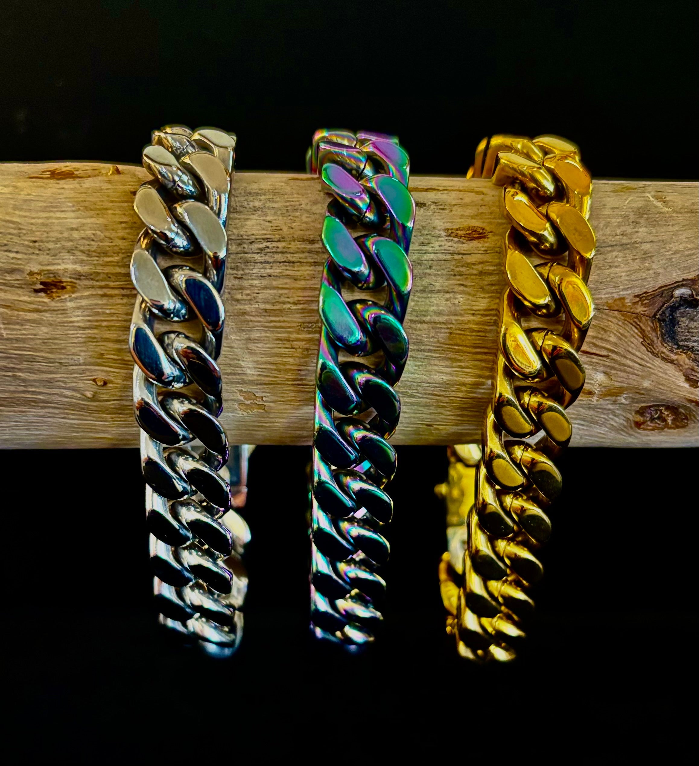 22cm Titanium Steel Cuban Link Bracelet – Silver, Gold & Rainbow