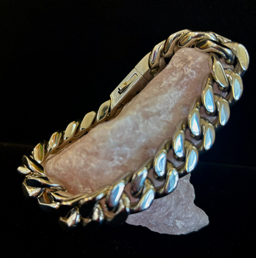 22cm Titanium Steel Cuban Link Bracelet – Silver, Gold & Rainbow