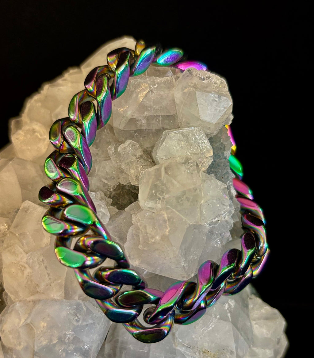22cm Titanium Steel Cuban Link Bracelet – Silver, Gold & Rainbow