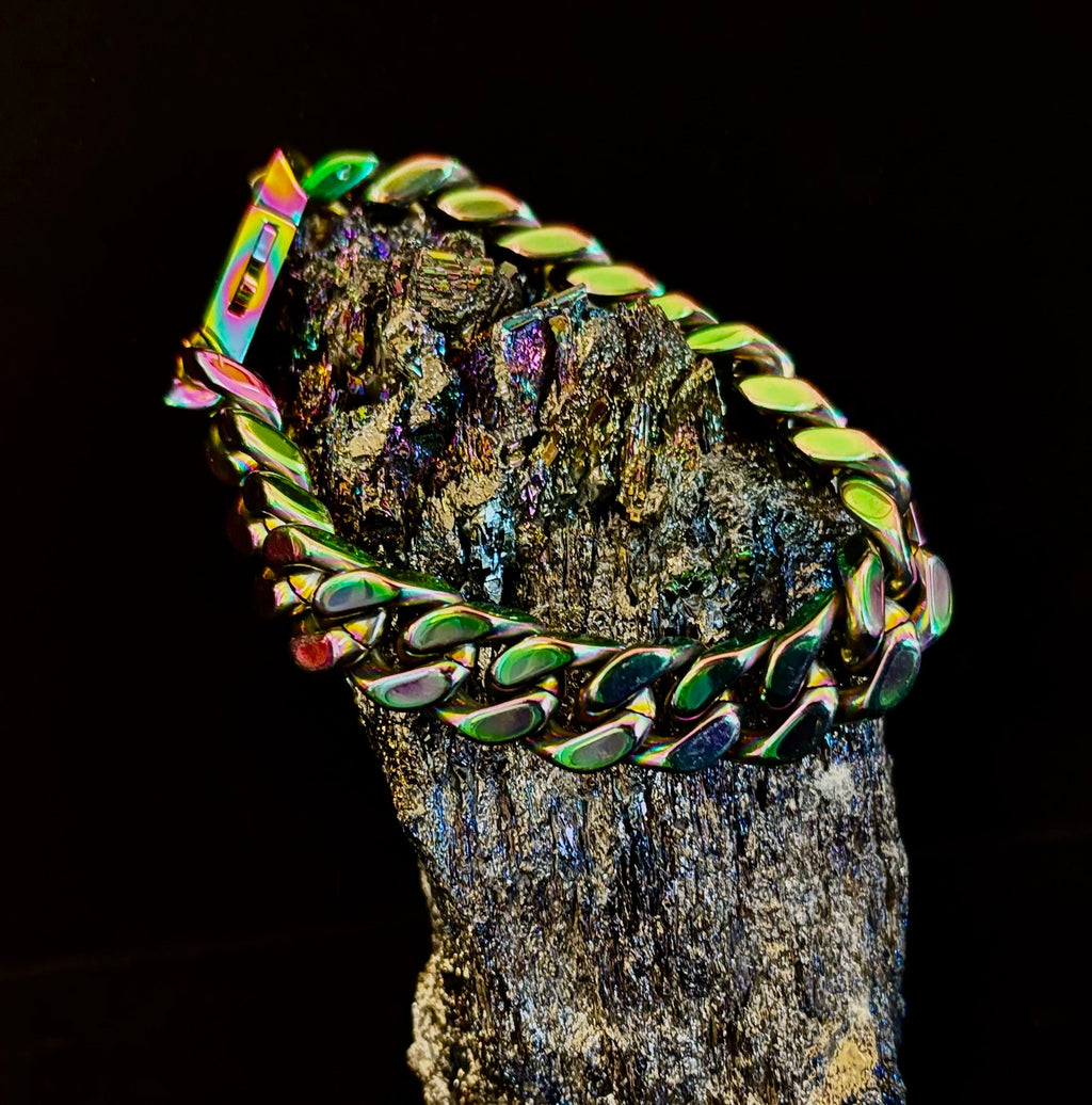 22cm Titanium Steel Cuban Link Bracelet – Silver, Gold & Rainbow