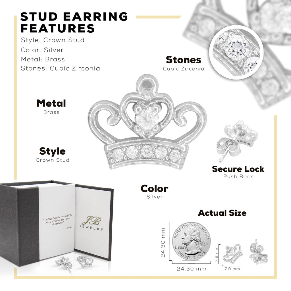 Crown CZ Hip-Hop Stud Earrings — 14K Gold & Silver Filled Cubic Zirconia Women's Jewelry