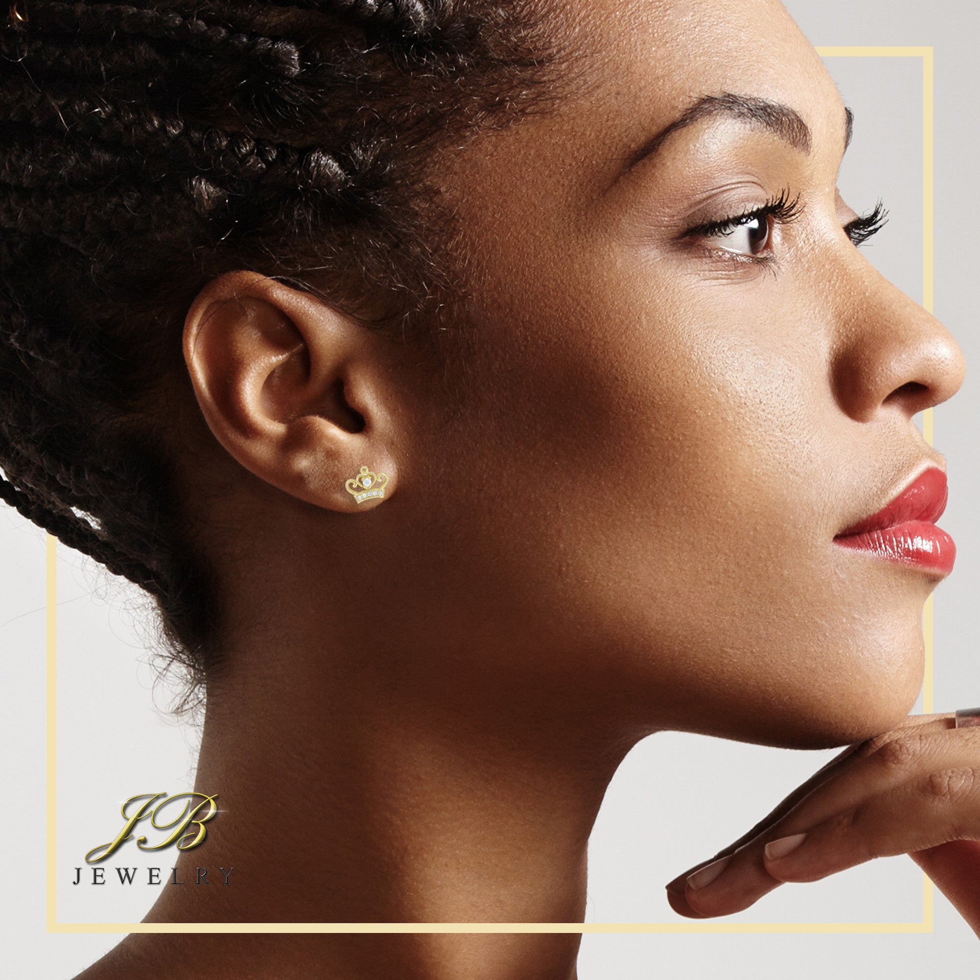 Crown CZ Hip-Hop Stud Earrings — 14K Gold & Silver Filled Cubic Zirconia Women's Jewelry