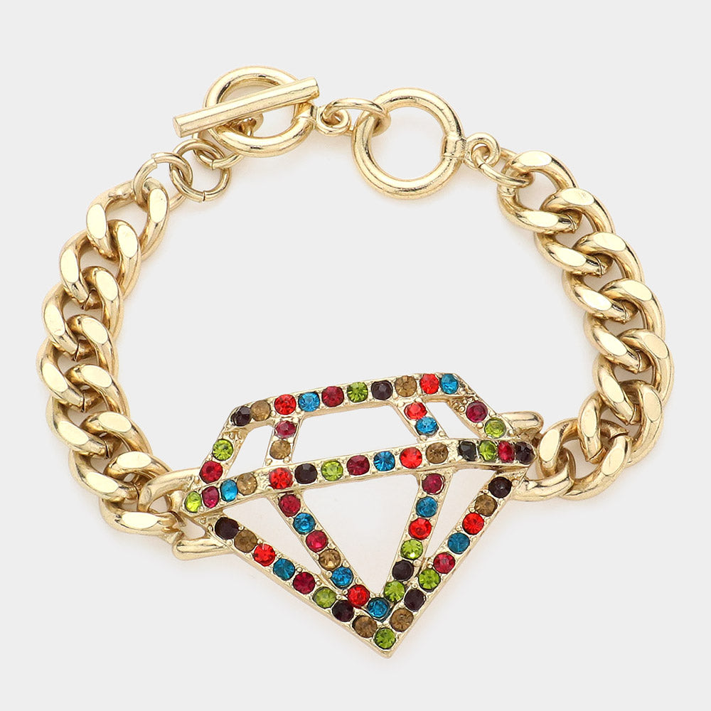 Diamond-Shape Crystal Link Toggle Bracelet