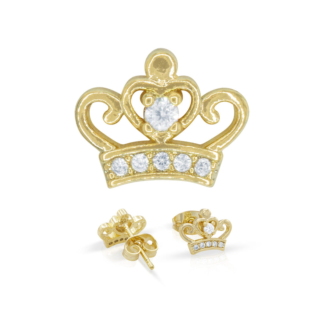 Crown CZ Hip-Hop Stud Earrings — 14K Gold & Silver Filled Cubic Zirconia Women's Jewelry