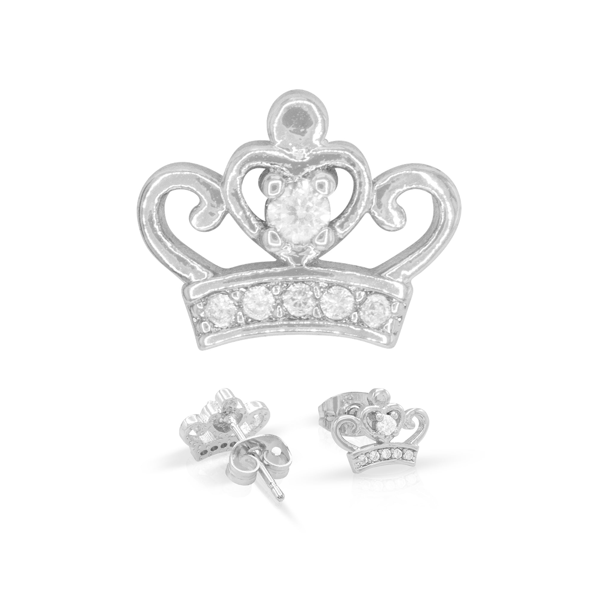 Crown CZ Hip-Hop Stud Earrings — 14K Gold & Silver Filled Cubic Zirconia Women's Jewelry