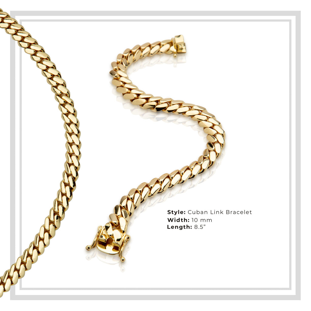 Miami Cuban Link Chain Bracelet — 14K Gold Premium Plated 10-24mm Men's Jewelry 8.5"